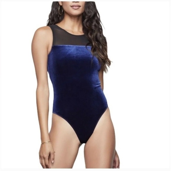 Good American Tops - NWT Good American The Mixed Velvet Bodysuit Sapphire blue and black Size 2